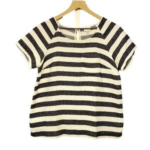 Merona Short Sleeve Top Womens Small Black White Striped Boxy Career Work Wear